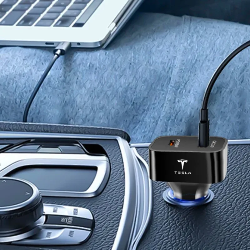 Cargador de coche de 25W con carga rápida tipo C QC 3.0, cargador USB para portátiles, compatible con Tesla Model 3, Y, S, X, Juguete WYE hub center cap