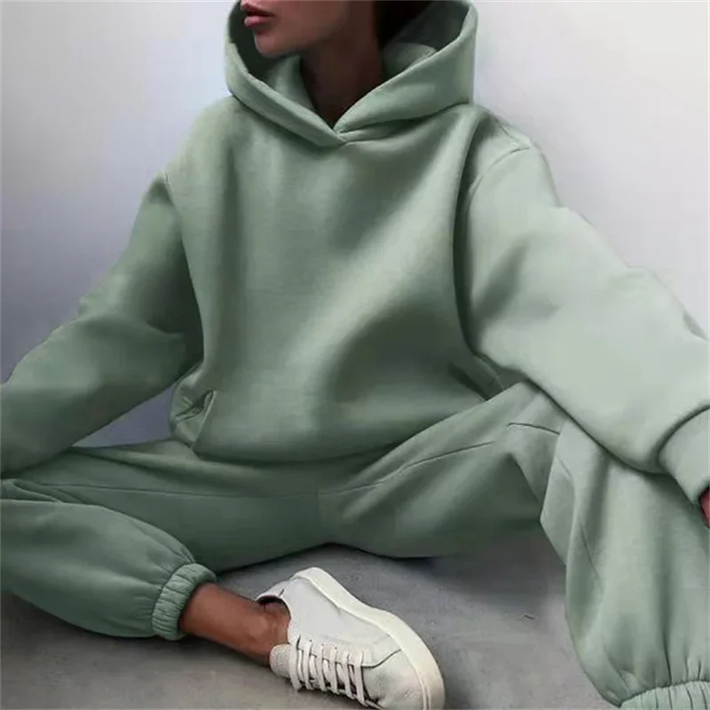 Women\'s Tracksuit Suit Autumn Fashion Warm Hoodie Sweatshirts Two Pieces Oversized Solid Casual Hoody Pullovers Long Pant Sets