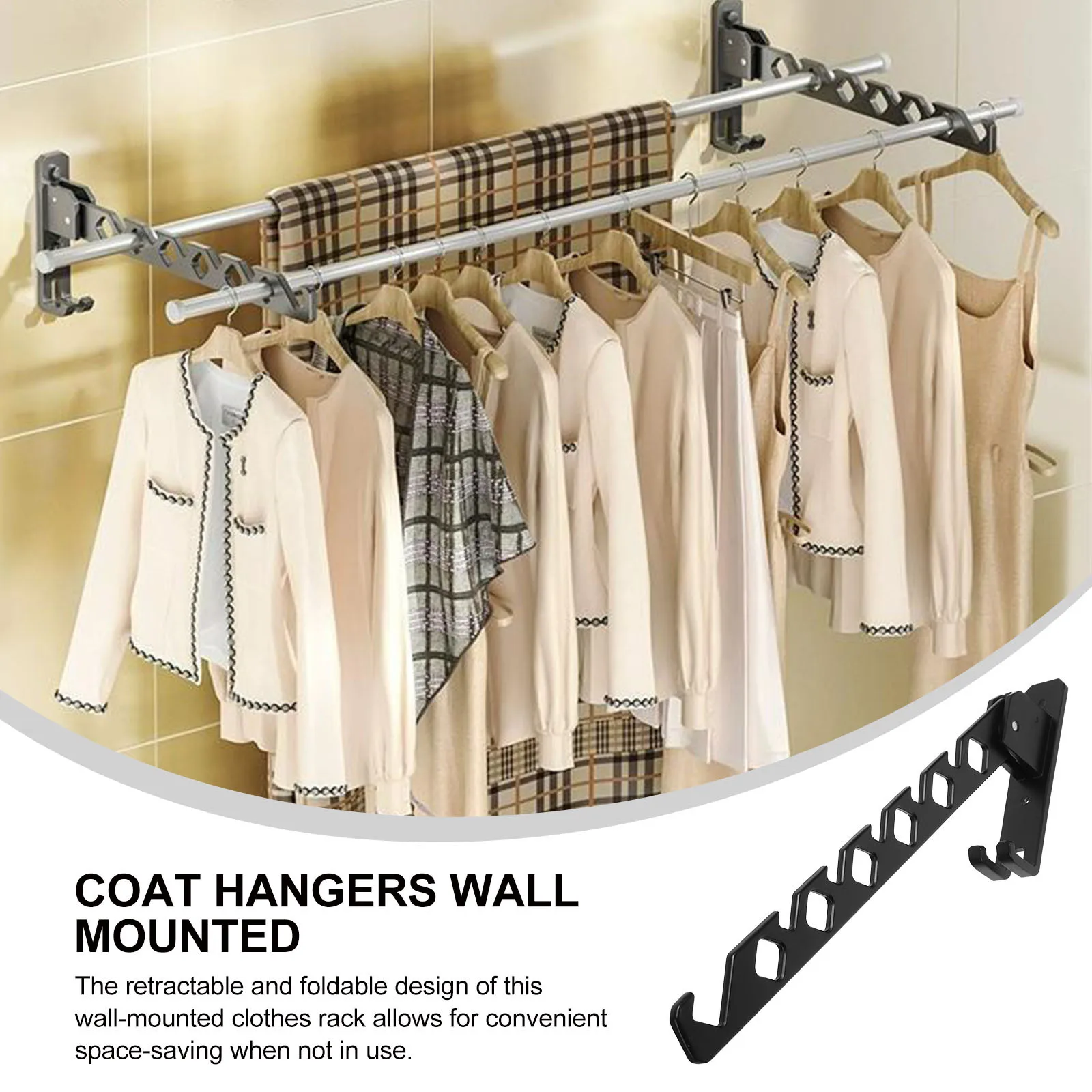 

Wall-Mounted Foldable Clothes Drying Rack Retractable Metal Garment Holder for Laundry Room Bedroom Coat Hangers Wall Mounted