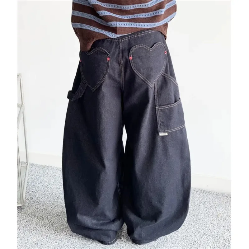 Lockere Denim-Jeans mit weitem Bein und Herz-Kit-Arbeitskleidung Sle Korean Faion Regular Fit Medium Softn Exklusiv online