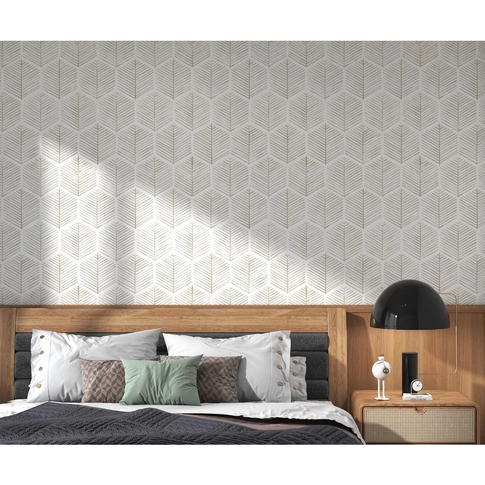 ورق جدران هندسي على طراز بوهو باللونين البيج والأبيض ذاتي اللصق قابل للتقشير واللصق 17.3 × 591 لتزيين الجدران