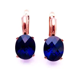 585 purple gold plated 14K rose gold inlaid sapphire oval earrings for women new luxury fashion elegant charm wedding jewelry