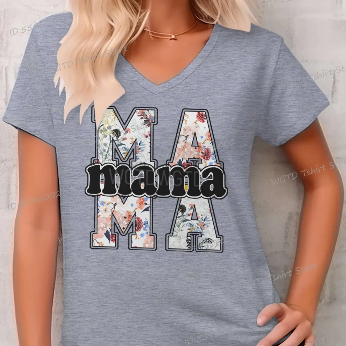 Retro Mama Shirt Design Mother's Day Fashion Casual Tops Funny Gift for Mama V-neck Top Women Flowers Mama Vintage Classic Tops