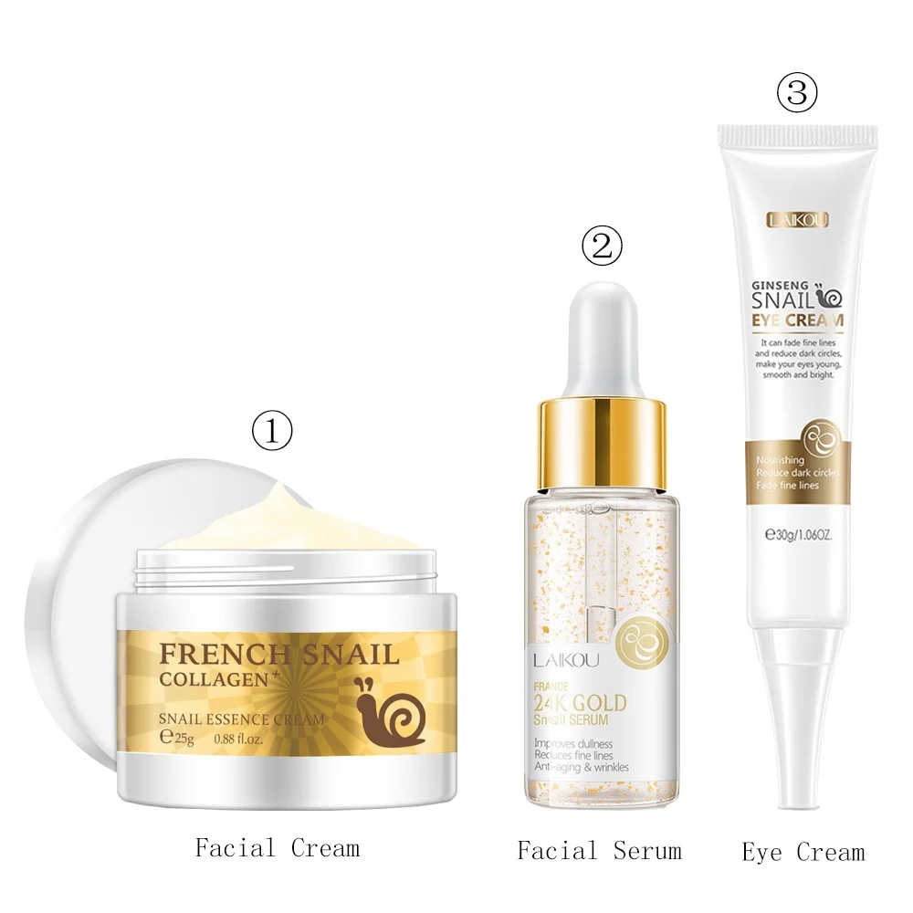 Facial Skin Care Set Snail Collagen Face Serum Cream Eye Cream Anti Wrinkle Anti Aging Nourishing Serum Collagen Whitening Cream