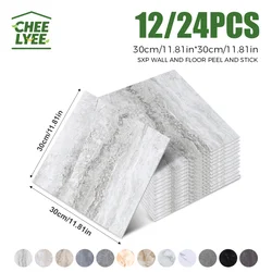 12/24 Pieces Self-Adhesive Sxp Wall and Floor Stickers, Marble Floor Stickers, Peel and Stick, with Aluminum Foil, Suitable for All Indoor Areas, 30Cm*30Cm*1.5Mm