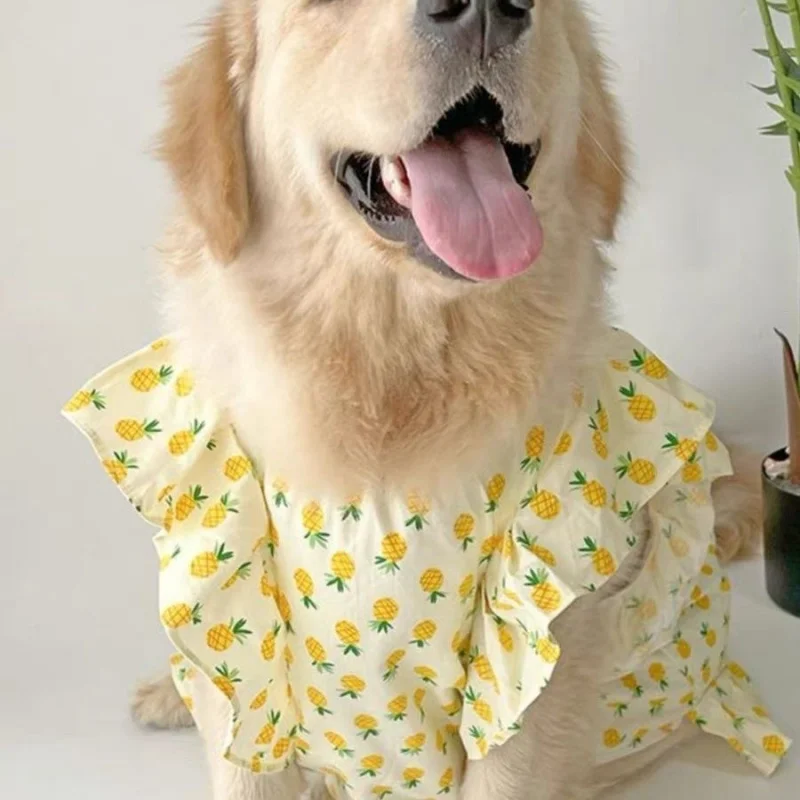 

Medium and Large Dogs Summer Thin Flutter Sleeve Dress Golden Retriever Samoyed Breathable Vest Spring Cute Pet C