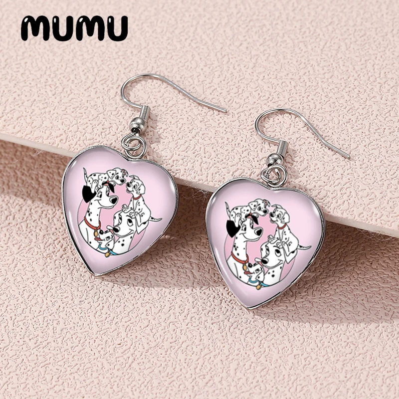 2024 New Dalmatians Dogs Dangle Earring Heart Shaped Earrings Handmade Glass Dome Jewelry Gifts Fans