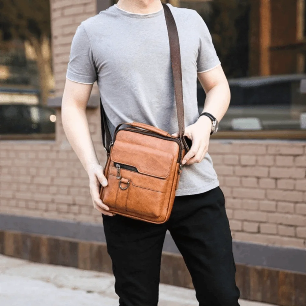 

Fashion PU Leather Men Crossbody Bag Vintage Large Capacity Business Messenger Bag Waterproof Shoulder Bag Office