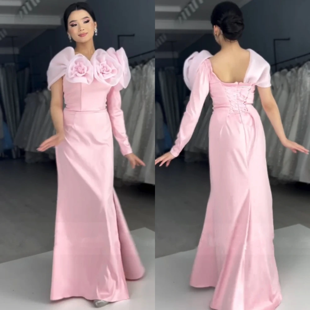 

Jersey Flower Ribbon Birthday A-line O-Neck Bespoke Occasion Gown Long Dresses