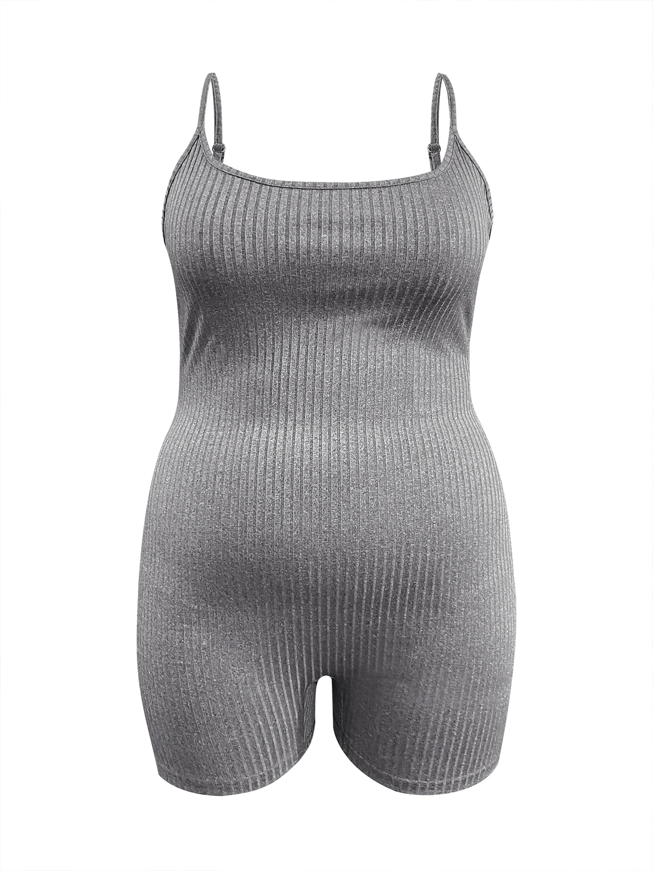 LW BASICS Plus Size Rib Knit Cami Romper Women Summer Suit Casual U Neck Sleeveless Solid Color One Piece Outfit Short Jumpsuits