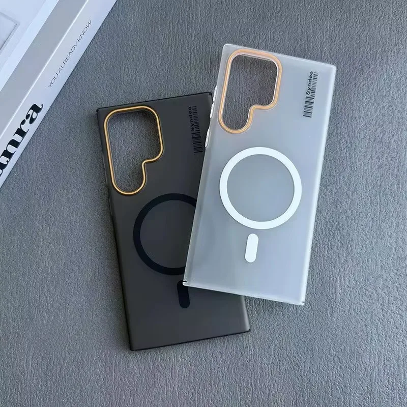 

Luxury Mat Magnetic Wireless Charge Magsafe Phone Case For Samsung S25 S24 S22 S23 Ultra Slim Lable Cover For Galaxy S25 Plus