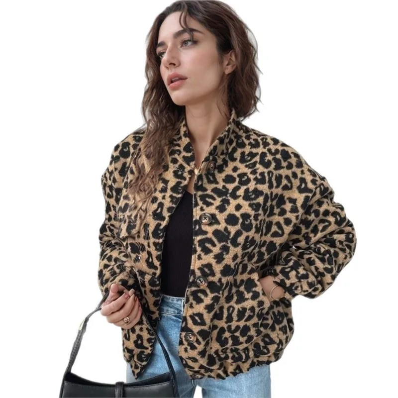 2025 Otoño Invierno Retro Y2K estampado de leopardo chaqueta de piel sintética mujeres suelta Casual elegante ropa de abrigo única
