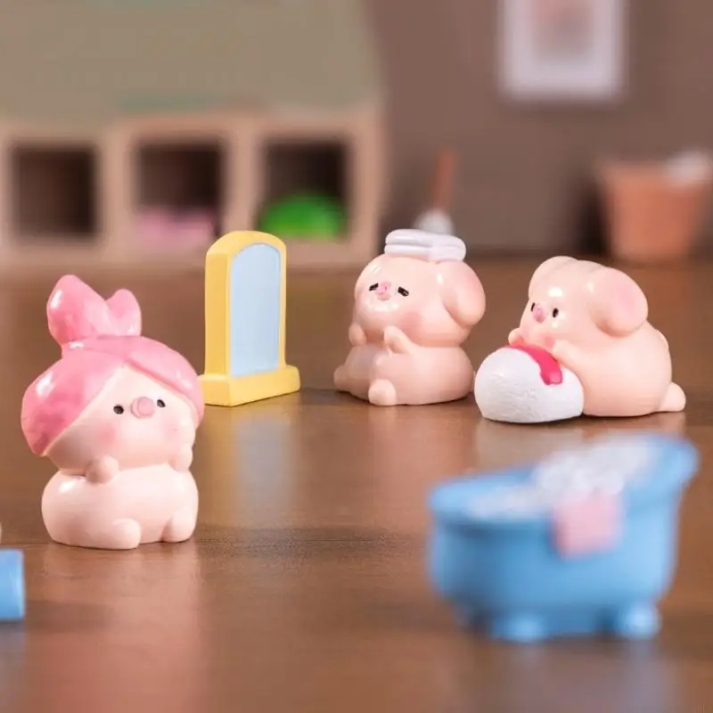 A9LA Pink Beauty Pig Miniature Animal Figurine Ornament for Car Dashboard Embellishments and Home Office Desktop Decors