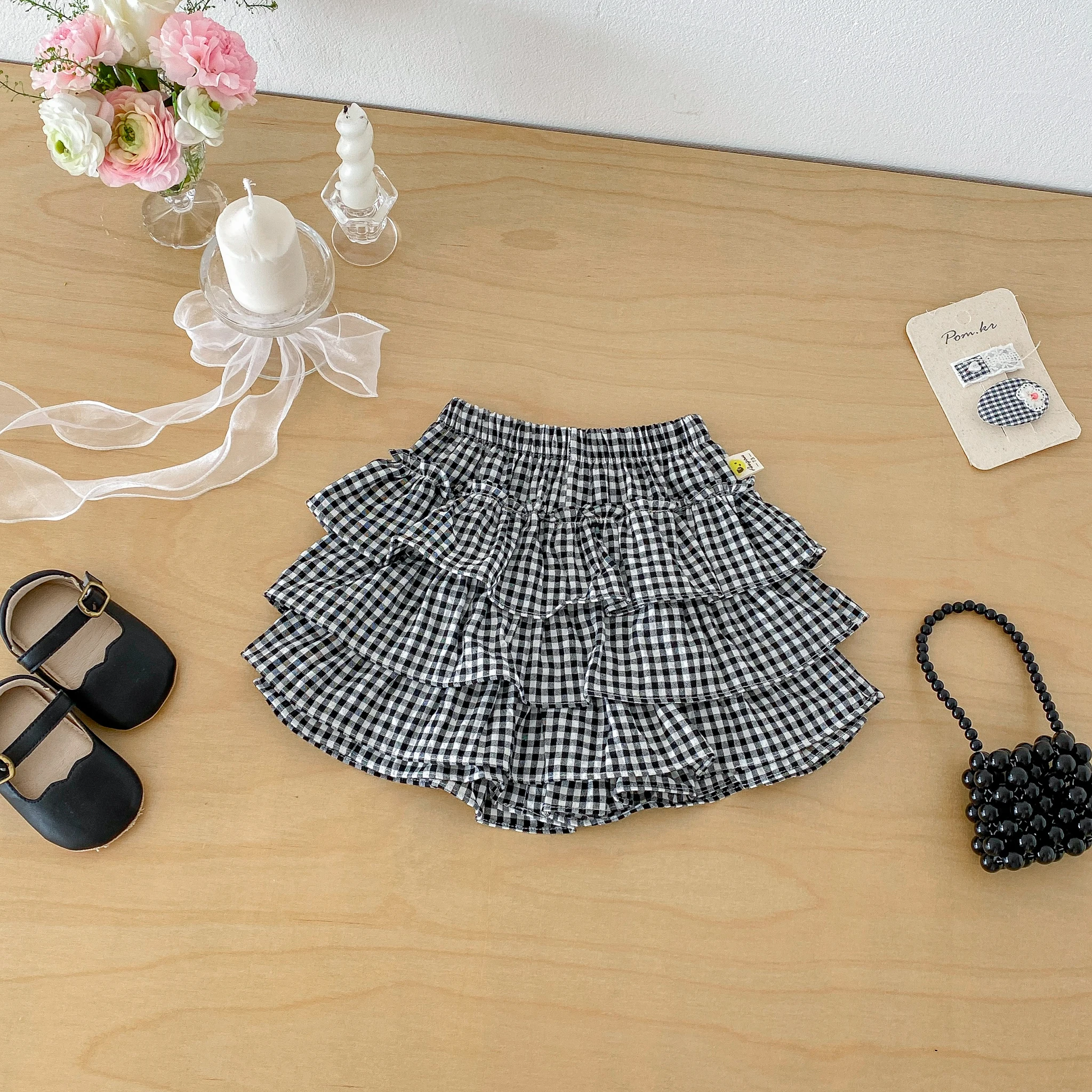 Koreanischer Stil Neuer Sommer Kleinkind- und Baby-Prinzessinnenrock mit Waldkuchen-Plissee, Karierter Halbrock, Vielseitige Kleiderhose – Detail 5