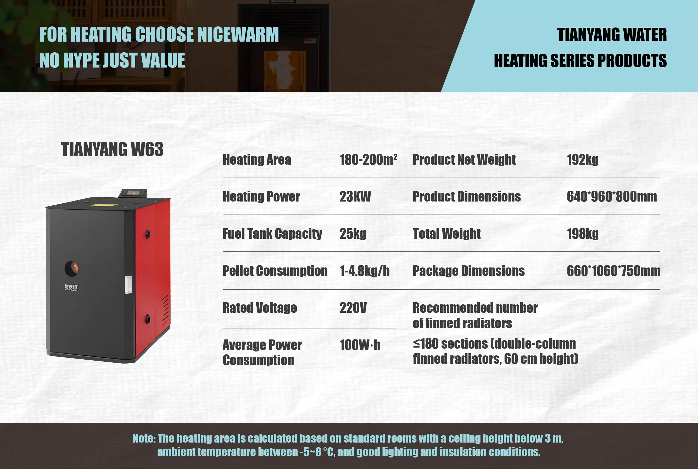 Tianyang W63 23kw Small Commercial Water Circulation Heating Pellet Combustion Furnace-Highly Efficient Environmentally Friendly