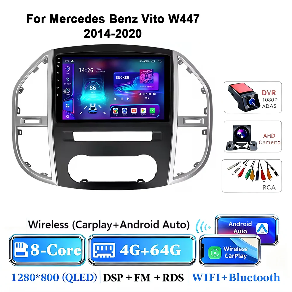 Android 17 autoradio voor Mercedes Benz Vito 3 W447 2014-2020 2K QLED Android multimediaspeler 4G stereo CarPlay head unit