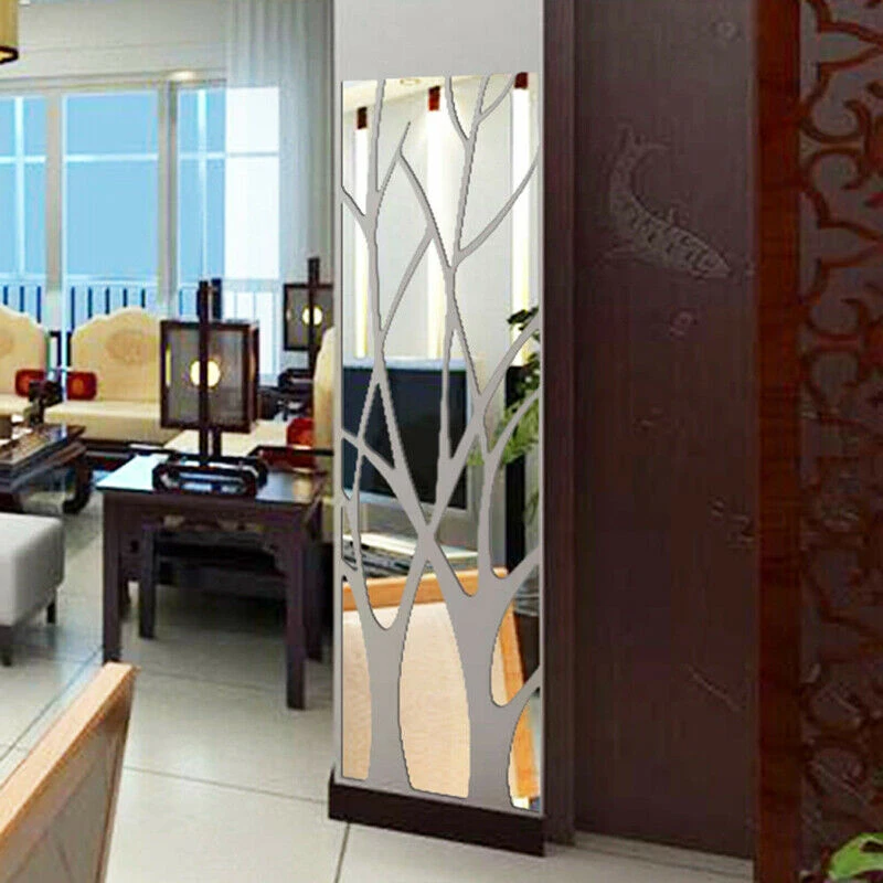 Pegatina de pared de espejo de árbol acrílico 3D, calcomanía de arte DIY extraíble, Mural de decoración del hogar, 100x28cm