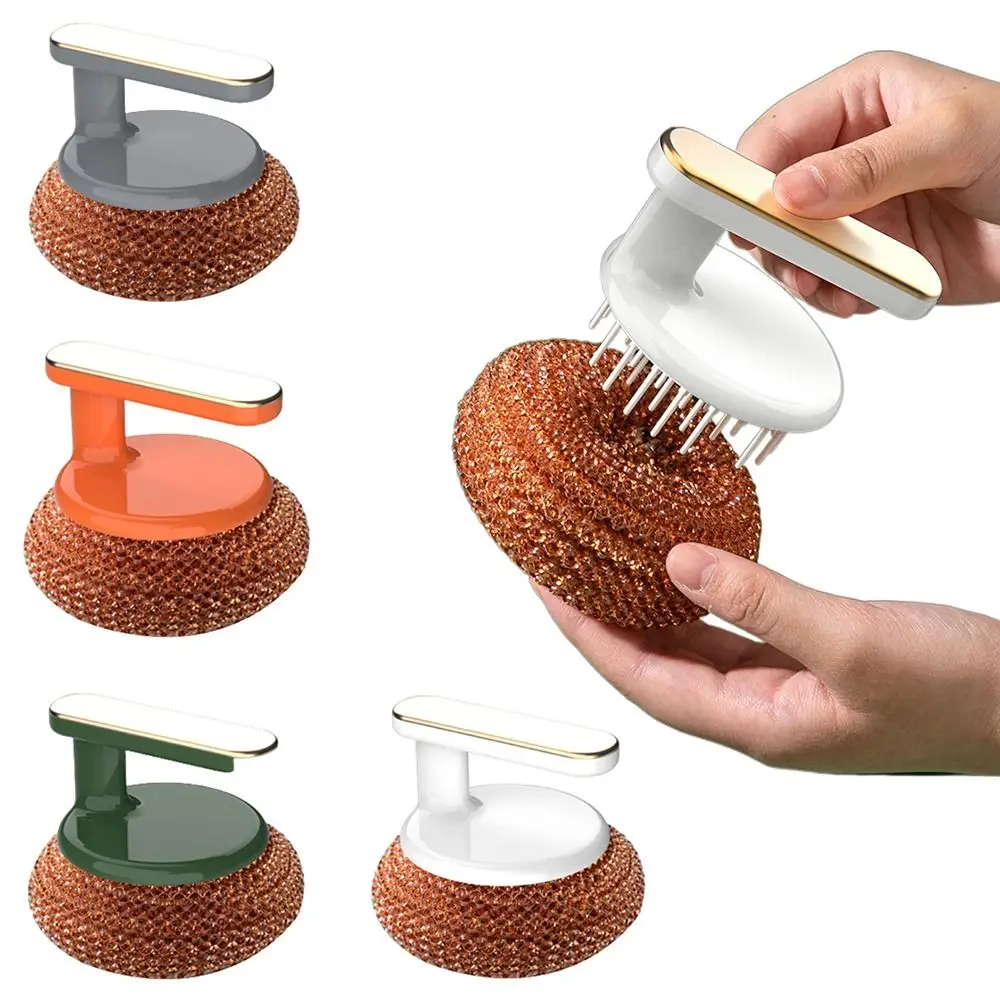 Kitchen Sponges Scrubbers Scourer Dishes Cleaning Ball Kitchen Wire with Handle Metal Wire Scourer Scrubbing Scour Sponges