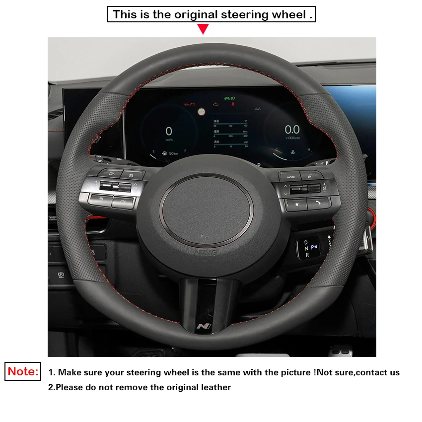 Black Faux Leather Car Steering Wheel Cover for Hyundai Sonata Kona Tucson 2023 2024 2025
