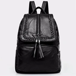 2024 Women's PU Leather Backpack School Bag Classic Black Waterproof Travel multi-function Shoulder Bag Rucksack