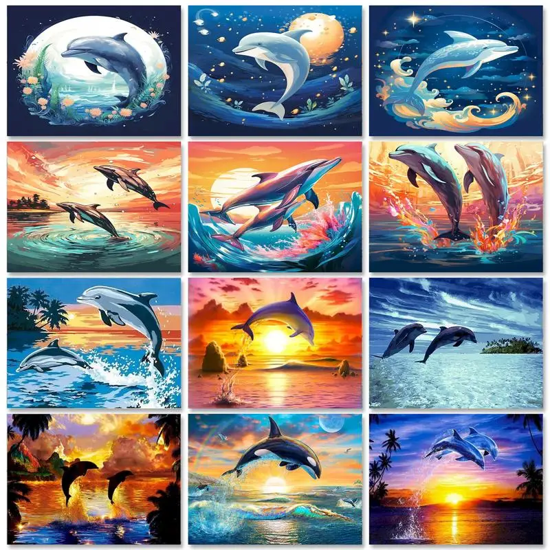 

GATYZTORY Modern Painting By Numbers For Adults DolphinsAnimal Number Painting Room Decors For Adults Acrylic Paints Dusk Scener