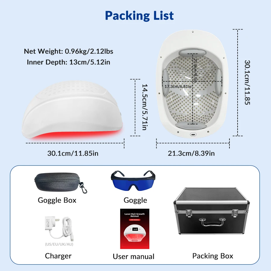 Home Use LLLT Helmet Therapy Cap 650nm Red Light Device for Hair Fall Remedy Thinning Hair Scalp Care & Natural Hair