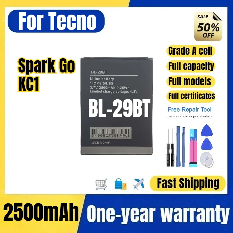 BL-29BT for Tecno Spark Go/KC1 Phone Battery 0 Cycle High Quality Capacity Battery Replacement Bateria Grade A Cell with Tools