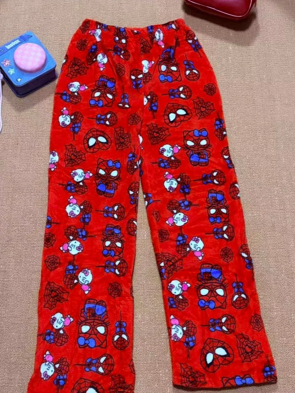 Hello Kitty flannel pajama pants, thickened red fleece pants for warmth, casual pants for walking, perfect for party wear! view 5