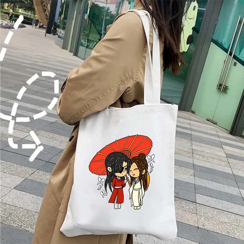 Anime Tian Guan Ci Fu Heaven Official\'s Blessing Canvas Shopper Tote Bag TGCF Hua Cheng XieLian The Ghost King Umbrella Handbags