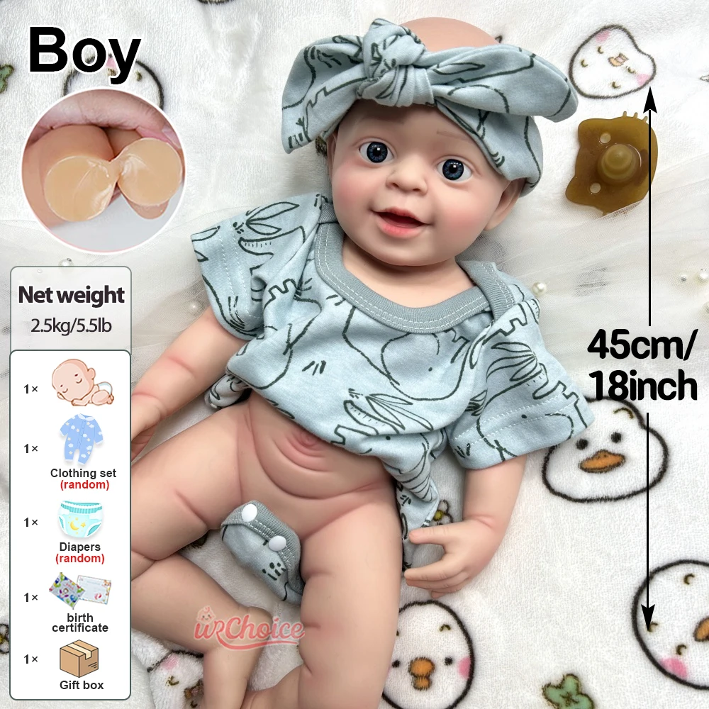 18 pulgadas bebé chico flexible de silicona renacido muñeca cuerpo completo impermeable realista hecha a mano muñeca piel 3D día de la madre regalo coleccionable