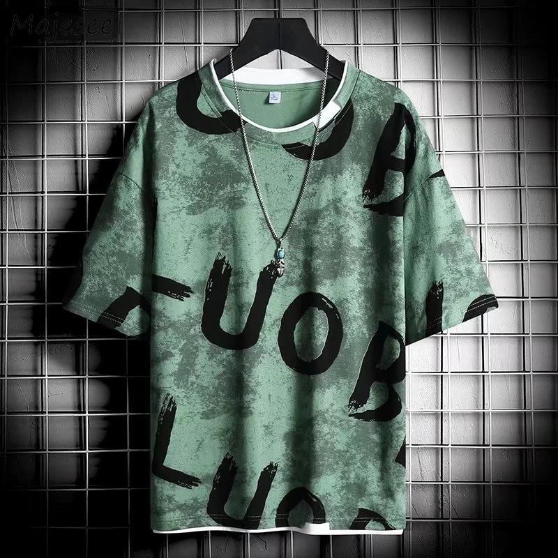 T-shirts Men O-neck Summer All-match High Street Teens Baggy Ulzzang Tops Fashion Popular Chic New Arrival Letter Male Футболка