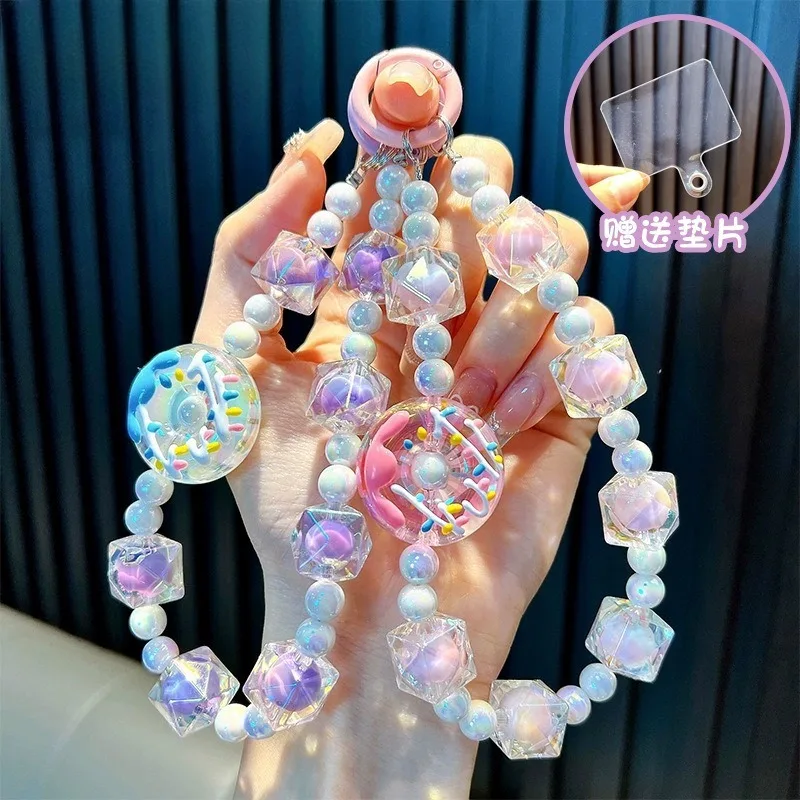 

Fashion Donut Hand Painted Beads Phone Chain Keychain W/Card Anti-lost Wrist Strap Bracelet Earphone Case Charm Bag Decor Gifts