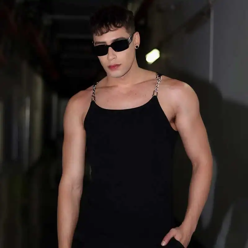 LUZHEN Summer New Metal Chain Strap Design Sleeveless Vests Men\'s Street Fashion Clothes 2025 Original Male Tank Tops LZ1548