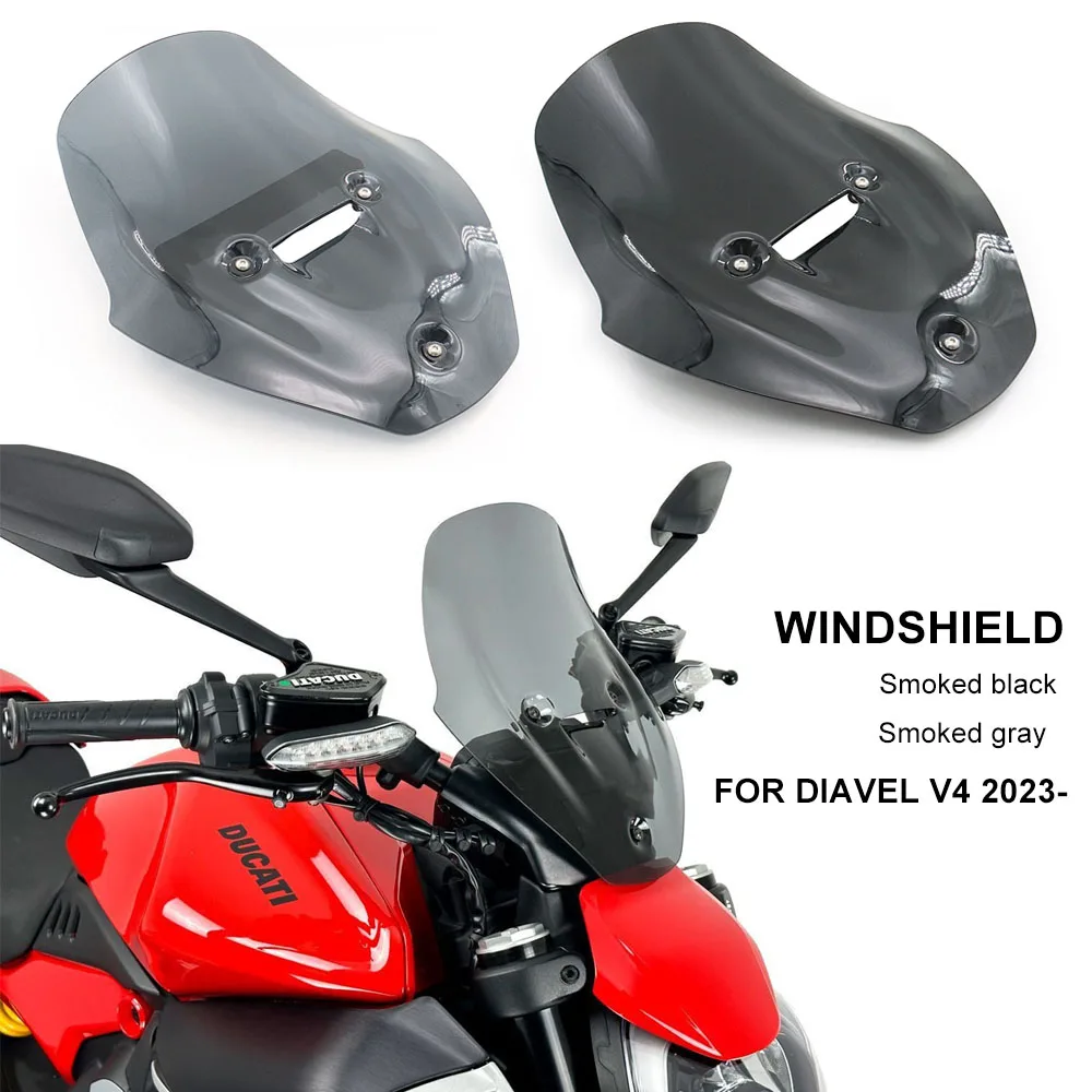 New Motorcycle Accessories Windscreen Windshield Touring Dark Smoked Wind Deflectors For Ducati Diavel V4 2023-