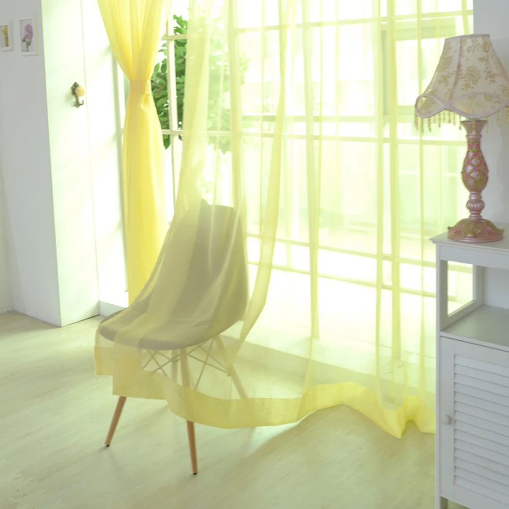 

2pcs Golden Yellow Transparent Tulle Window Sheer Curtains Rod Pocket Decor Bedroom Living Room 100X200Cm