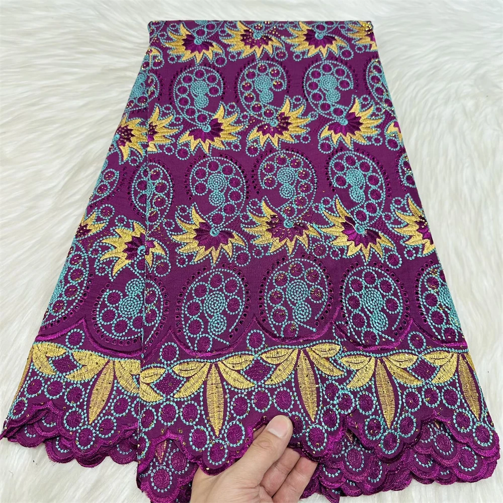 

African Lace 2025 Cotton Swiss Voile Lace Women Party Dress Cloth 5 Yards Voile Embroidery With Stones