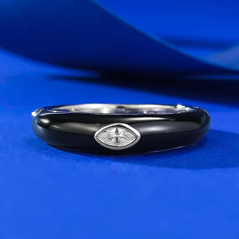 Anillo plegable S925 con pegamento negro, joyería de estilo europeo y americano de Instagram