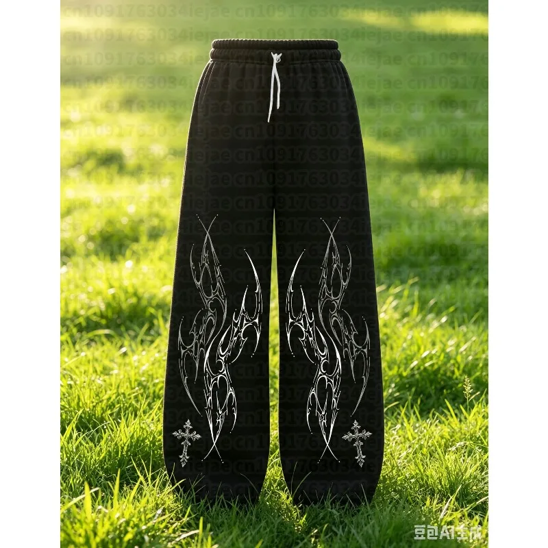 European Style Dark Gothic Style Men kid High-quality Pants, New Loose Oversized Sports Running and Fitness Technology Bottoms