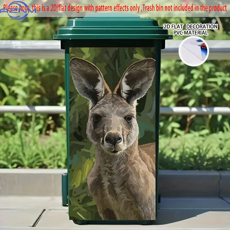 2D Flat Printing 1pc 2D Pattern Printed Kitchen Trash Can Sticker, xcm, Kangaroo Peeking from Jungle Theme, Self-Adhesive Wall