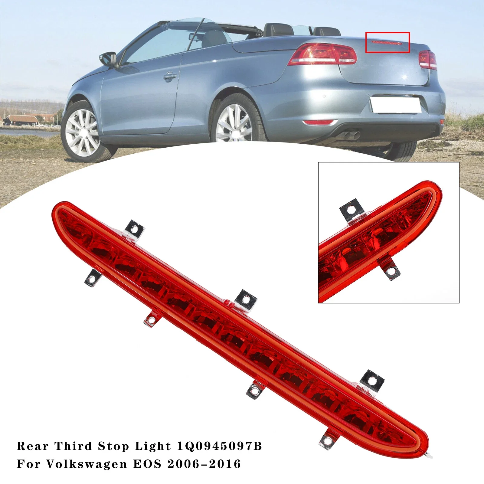 1Q0945097B 1Q0945097A Red Lens Car LED Rear Boot Third Brake Light High Level Stop Lamp For VOLKSWAGEN EOS 06-16 3RD Brake Light