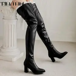 Over Knee High Women Chelsea Boots Chunky High Heels Luxury Trendy Fashion Designer Brand Winter Platform Boot Woman Big Size 48