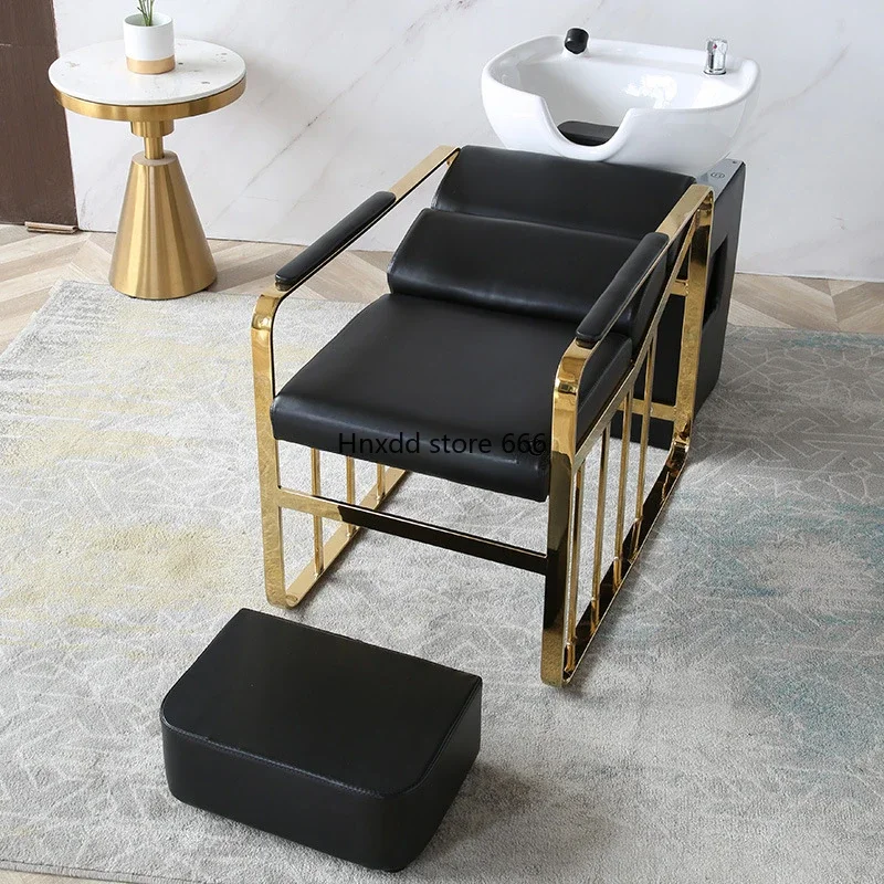 For Hair Salon Lying Half Ceramic Basin Shampoo Chair Beauty Salon Flushing Bed