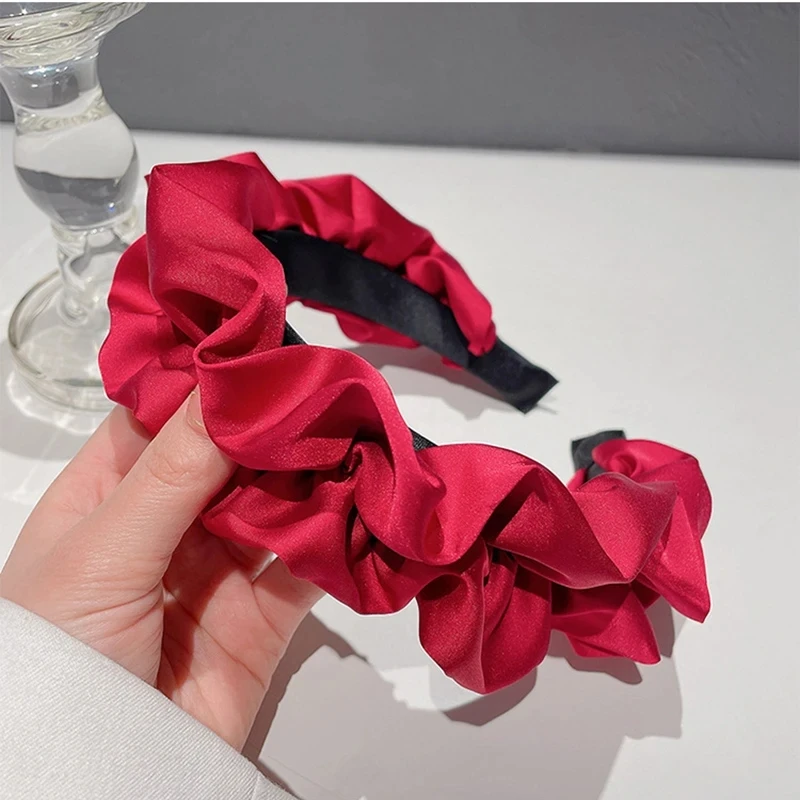 Solid Color Satin Hairbands for Women Flower Hair Bands Headdress Headband Girls Hair Hoop Female Hair Accessories Headwear