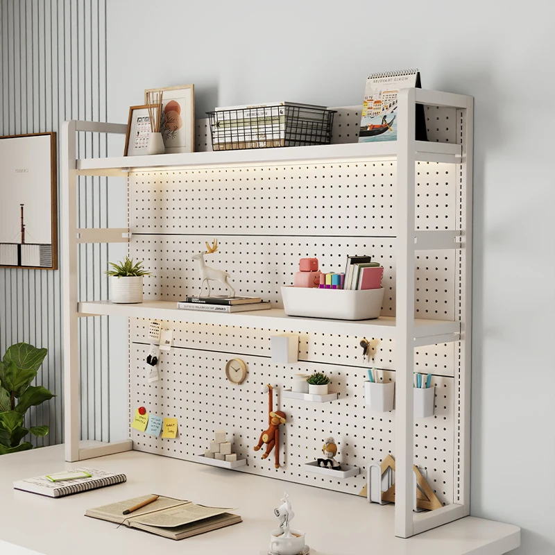Adjustable Metal Pegboard Organizer Multi-Tier Desk Shelves for Office Space Saving Iron Shelf PC Workstation Accessories view 4