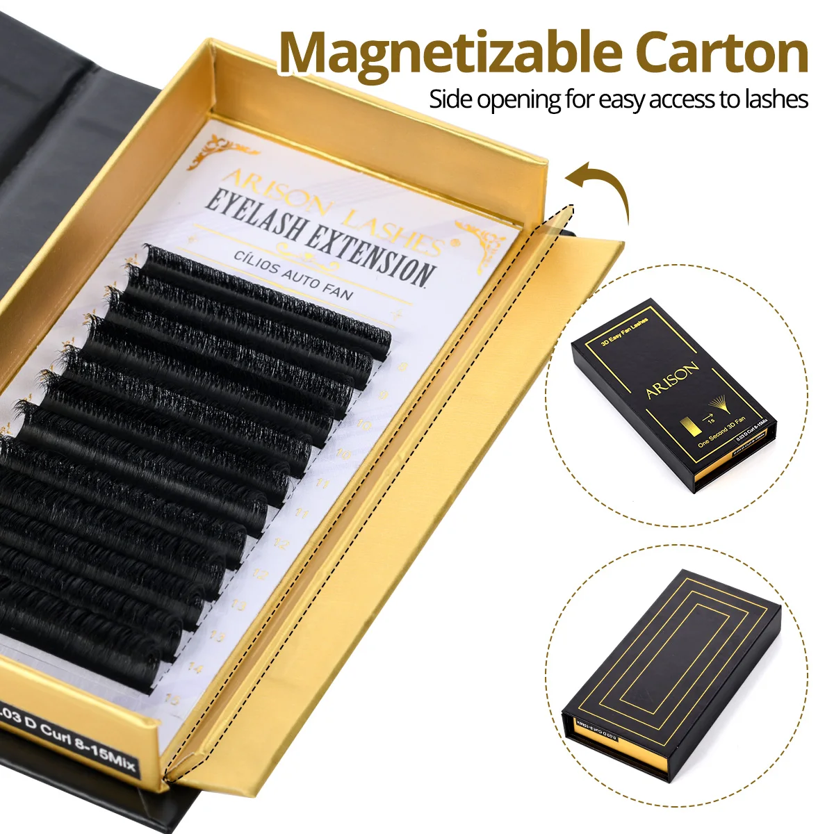 ARISON 3D pestañas fáciles de abanico multinivel ventiladores de volumen densamente prefabricados extensión de pestañas 0,03/0,07 floración automática visón sintético