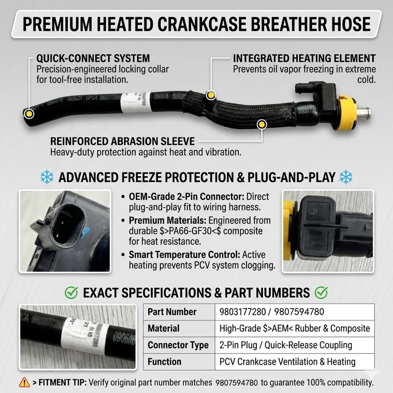 Car Crankcase Ventilation Pipe Air Pipeline 2-pin Interface Sensor 9807594780 New Accessories for Peugeot Engine 1.2T Citroen C3