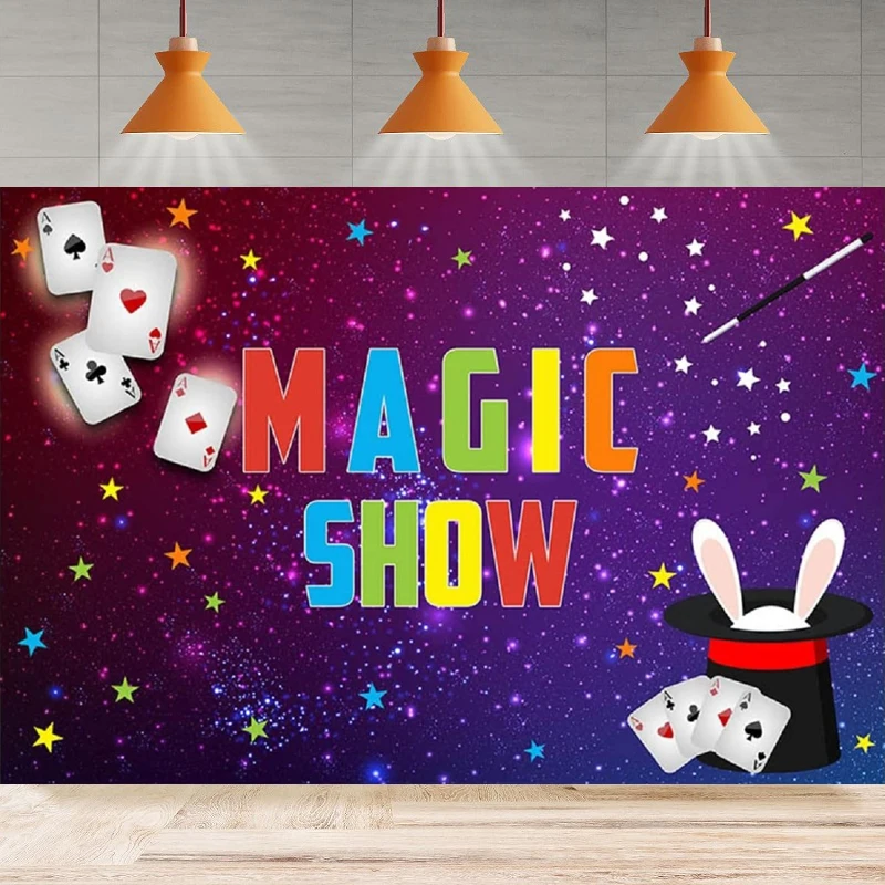 Photography Backdrop Magic Show Birthday Baby Shower Party Decor Black Hat Poker Background Cake Table Banner Photo Shoot Props