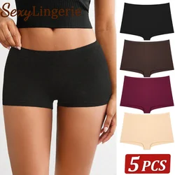 5Pcs Women's Cotton Seamless Boxers Underwear Sports Panties Female Solid Color Briefs Cozy Lingerie Intimate Underpants XS-XL