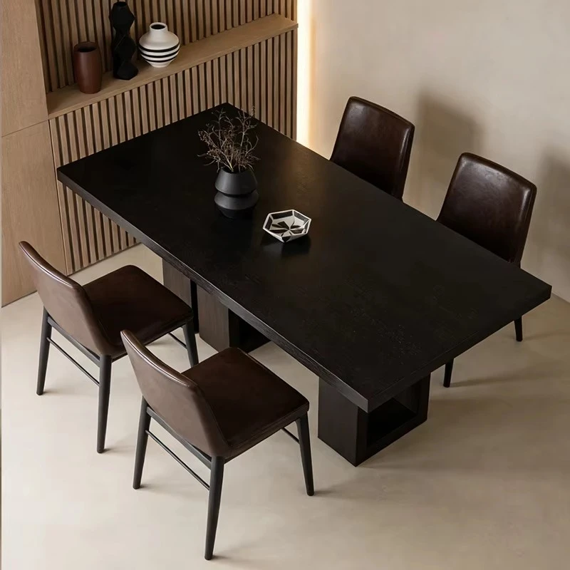 km-Italian Minimalist Luxury Solid Wood Long Table & Wabi-Sabi Slab Dining Table Dual-Purpose for Meetings & Living Room%