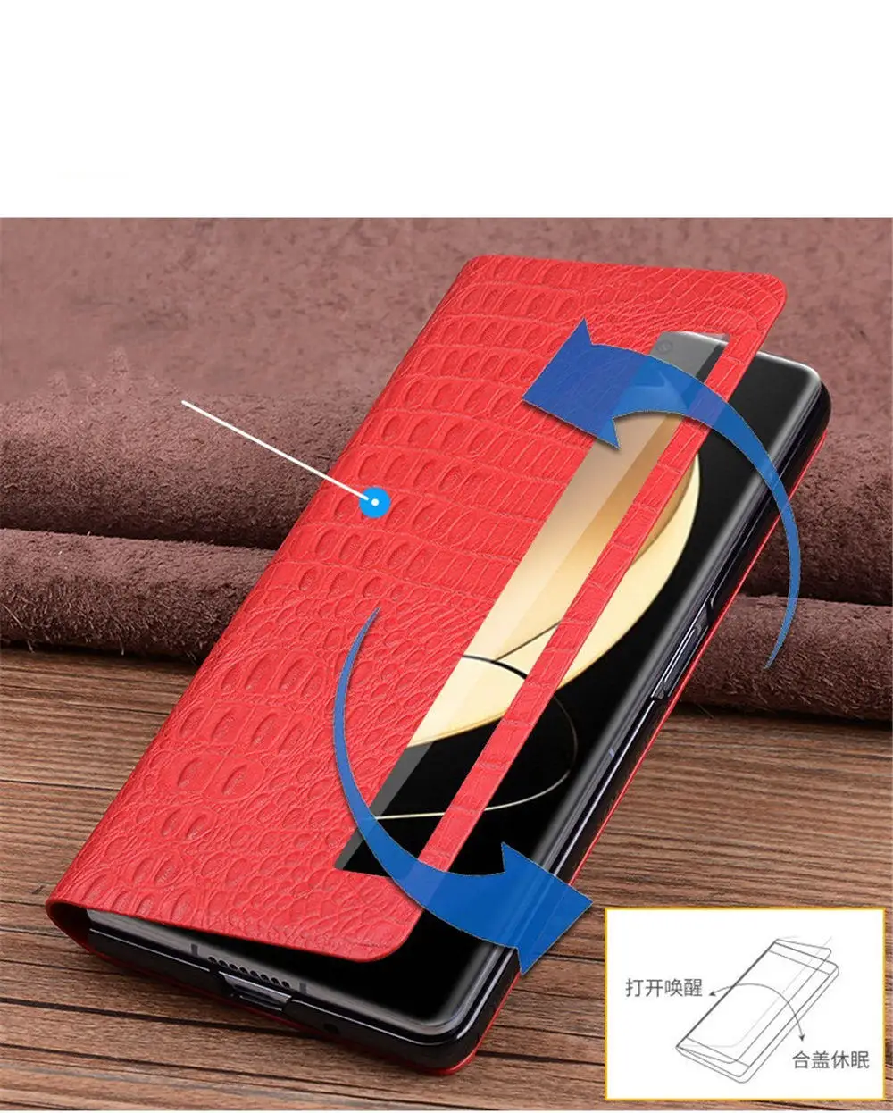 Magnetic Real Cowhide Leather Crocodile Case For Honor Magic V2 Window View Business Cover